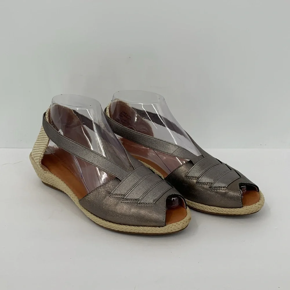 Gentle Souls Lena wedge espadrille sandal shoe pewter leather woven platform 8